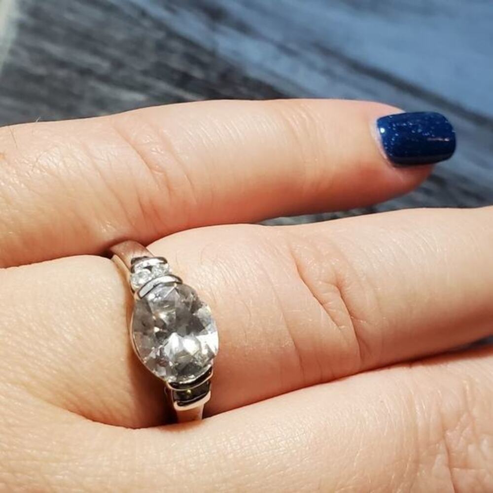 Silver Tone‎ Oval Cut Three Stone Faux Diamond Cocktail Ring Clear Gemstone
